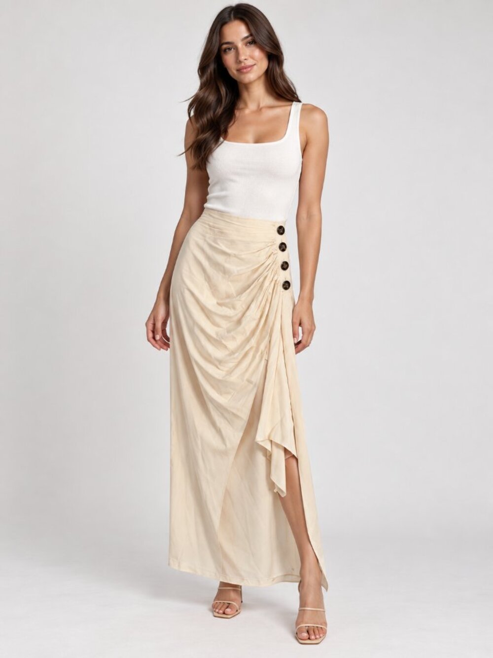 Self-Portrait Cream Draped Maxi Skirt